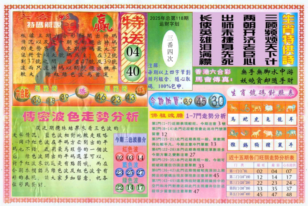 六合彩118期白小姐三点传密B