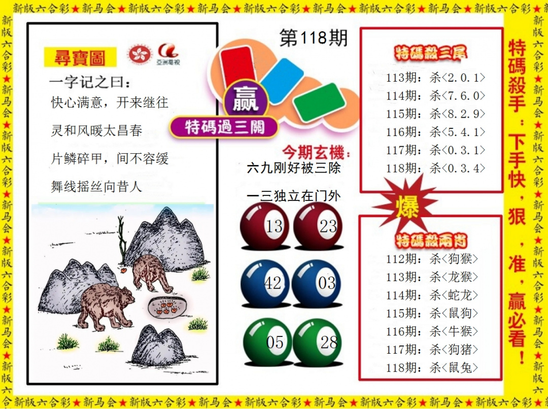 六合彩118期特码过三关