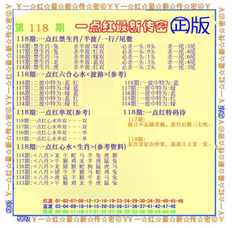 六合彩118期一点红最新传密(另)
