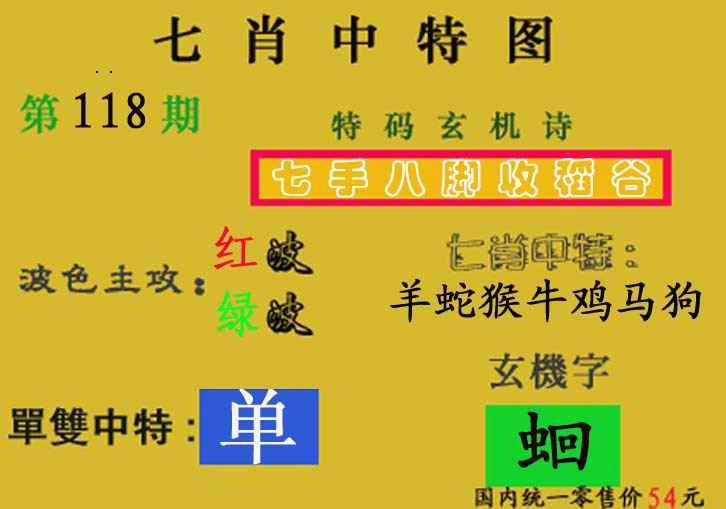 六合彩118期七肖中特(新图)
