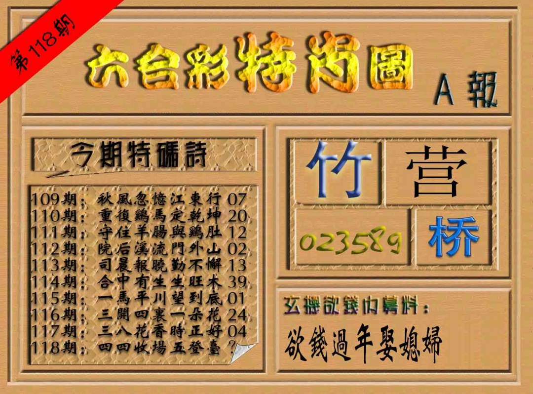 六合彩118期六合彩特肖图（A报）