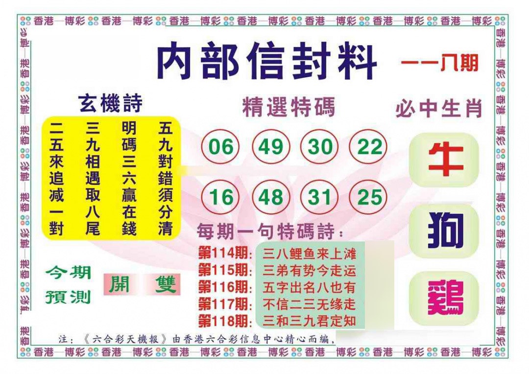 六合彩118期内部信封料（新图）
