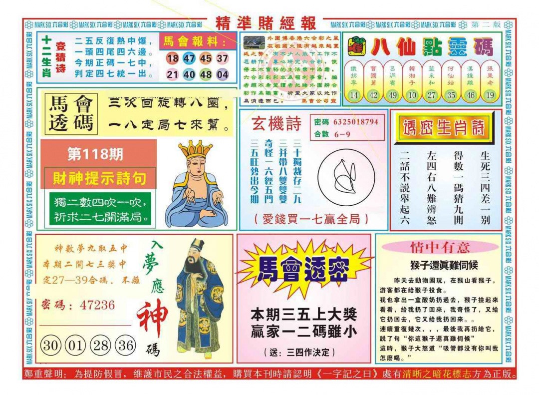 六合彩118期精准赌经报B（新图）