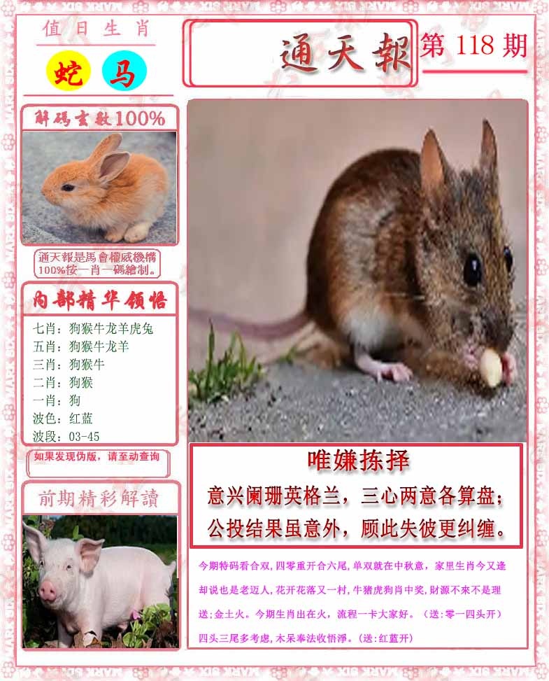 六合彩118期马经通天报