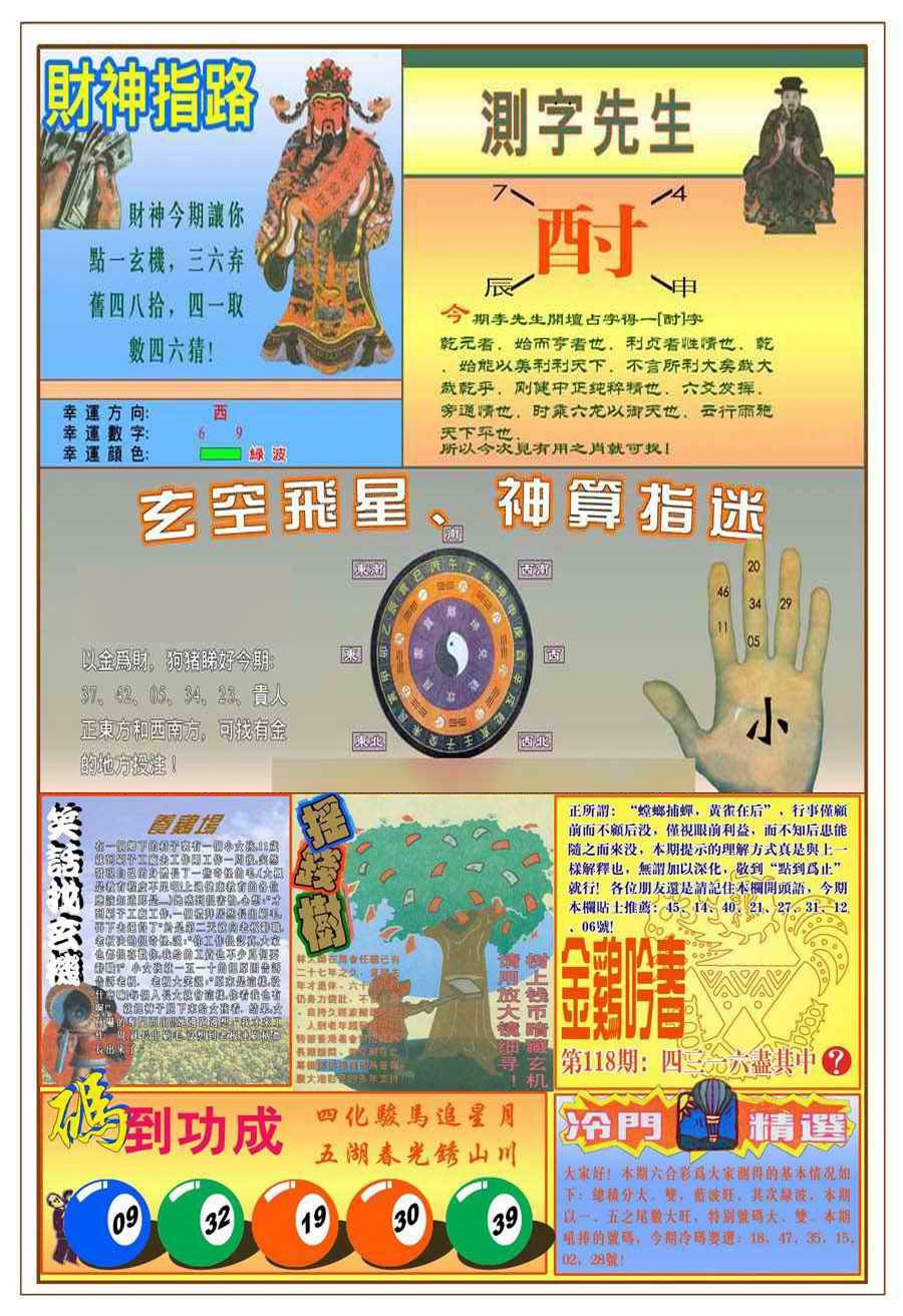 六合彩118期(新版)四柱预测B