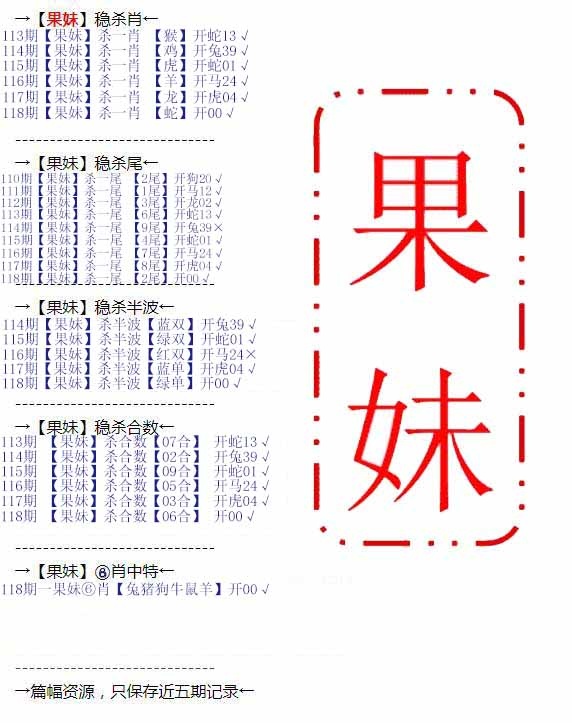 六合彩118期果妹心水