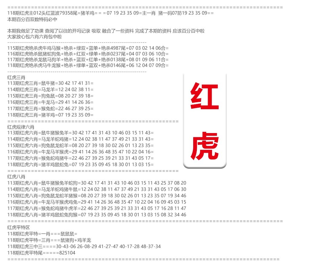 六合彩118期红虎综合资料
