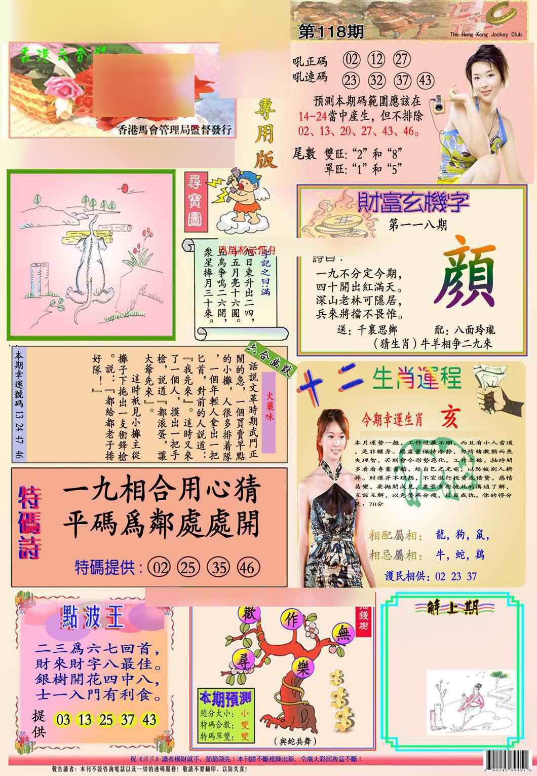 六合彩118期马经专用版(新图推荐)