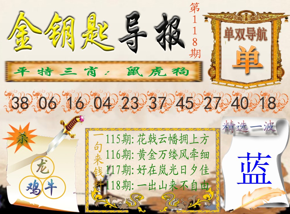 六合彩118期金钥匙导报
