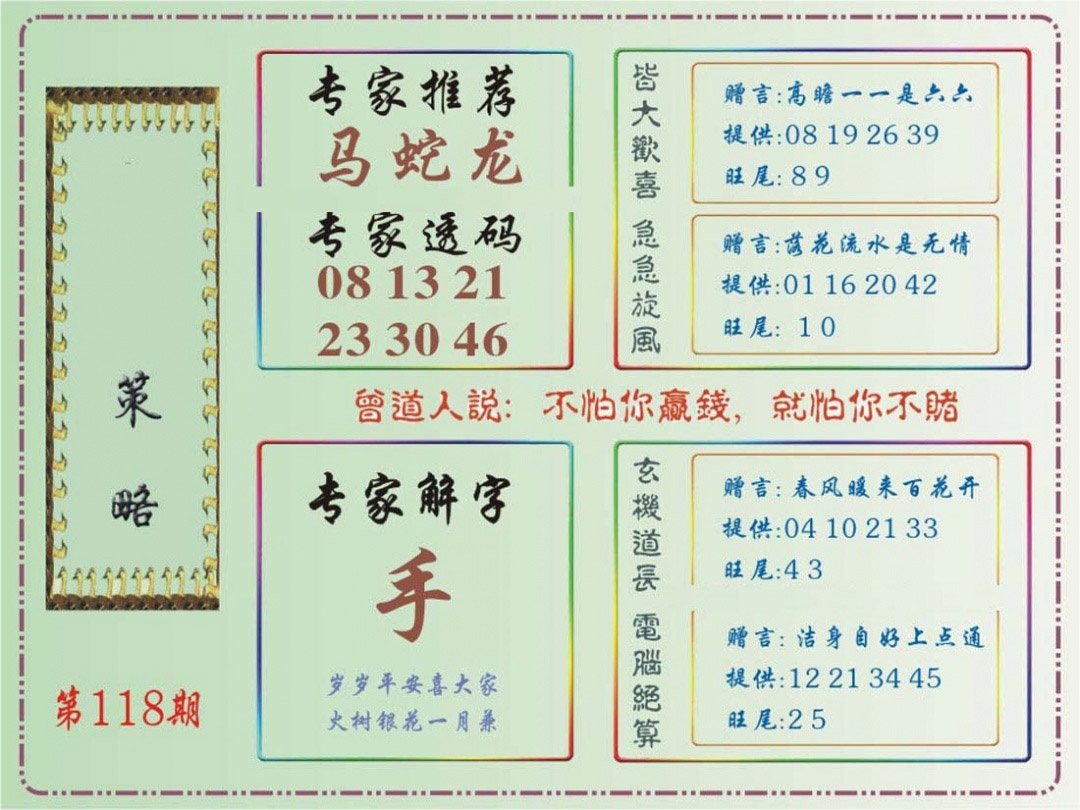 六合彩118期马经策略