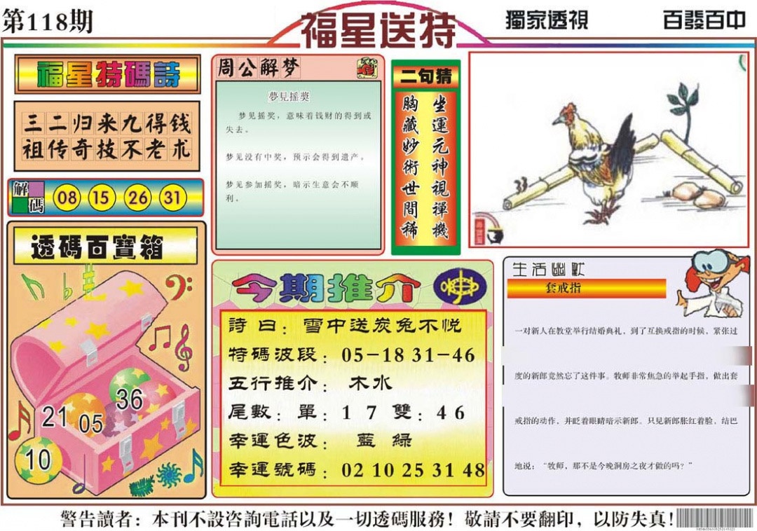 六合彩118期福星送特