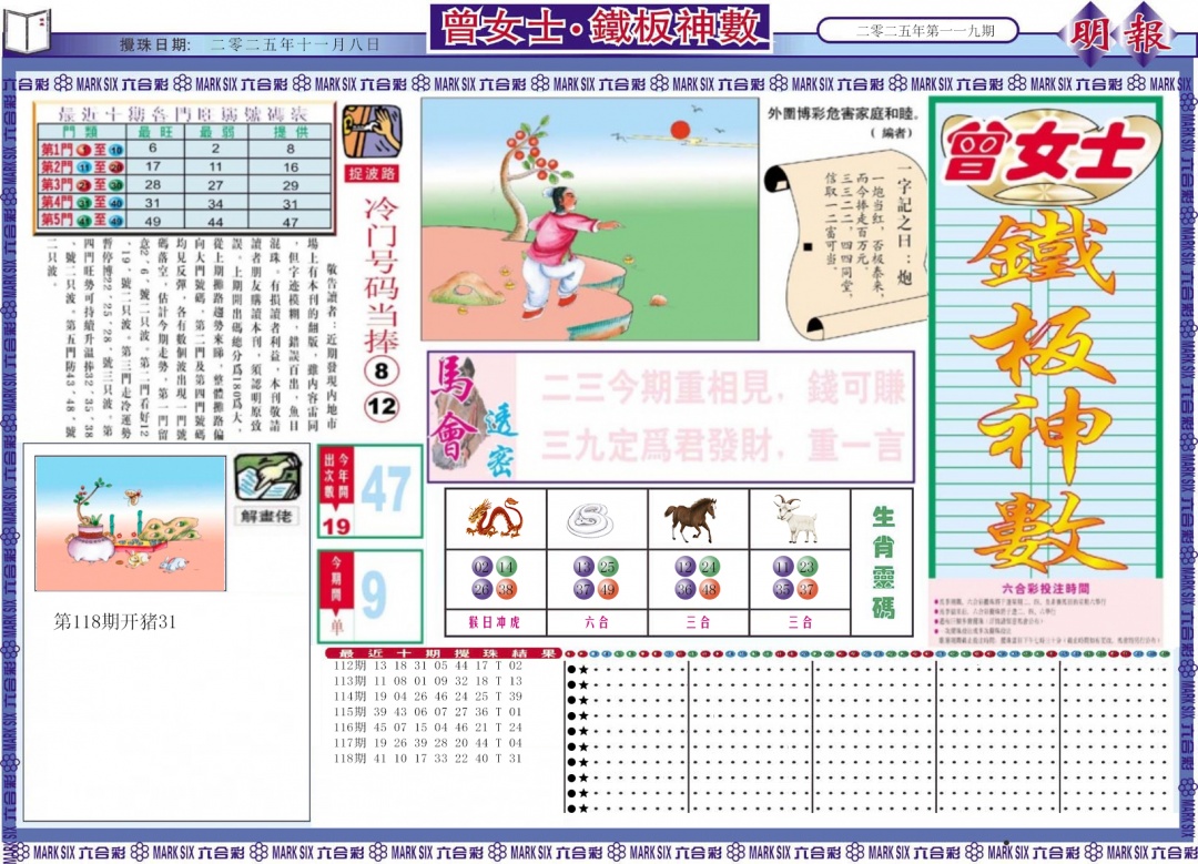 六合彩119期曾女士铁板神数A