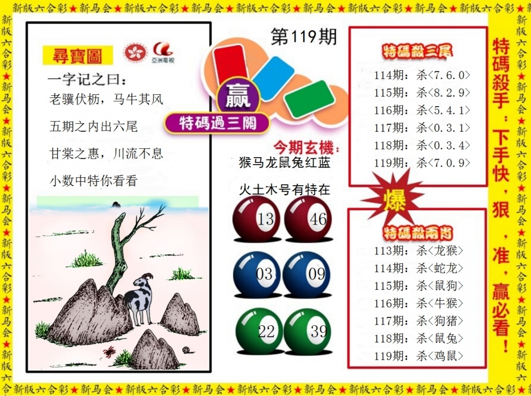 六合彩119期特码过三关