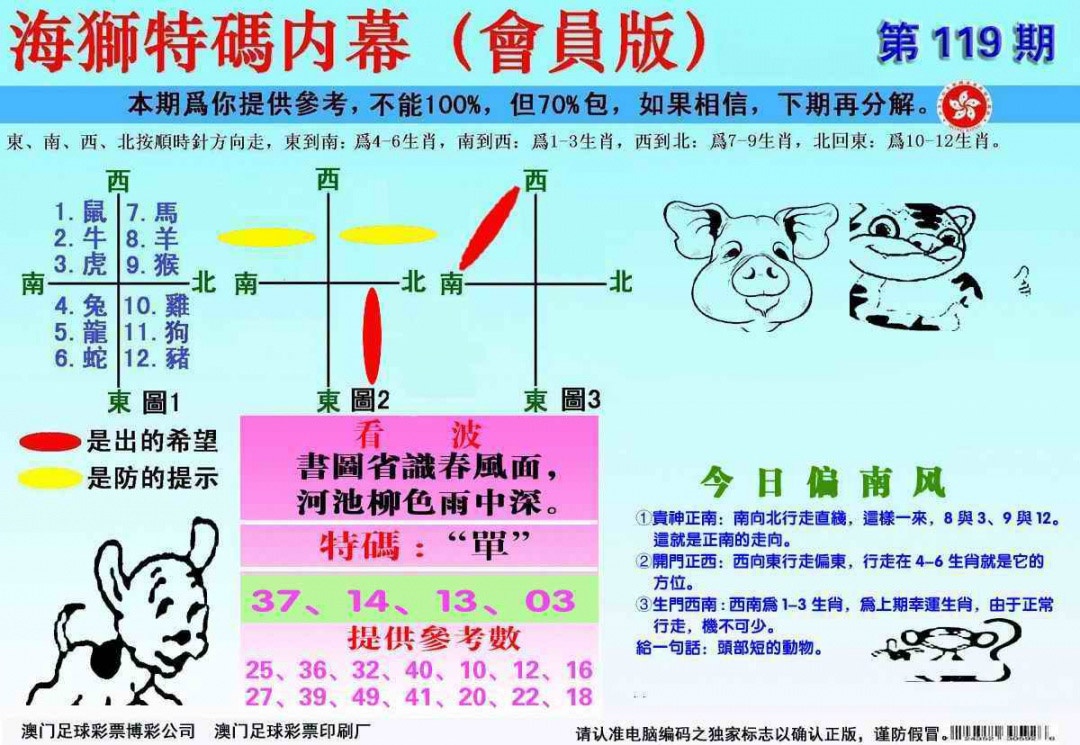 六合彩119期另版海狮特码内幕报