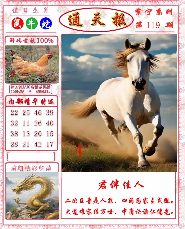 六合彩119期救通报