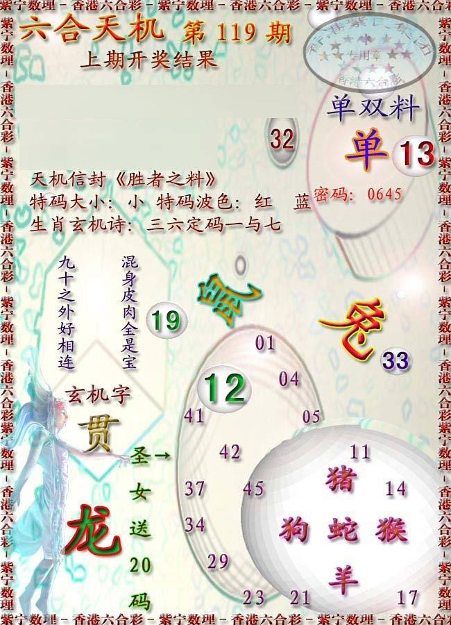 六合彩119期天机报