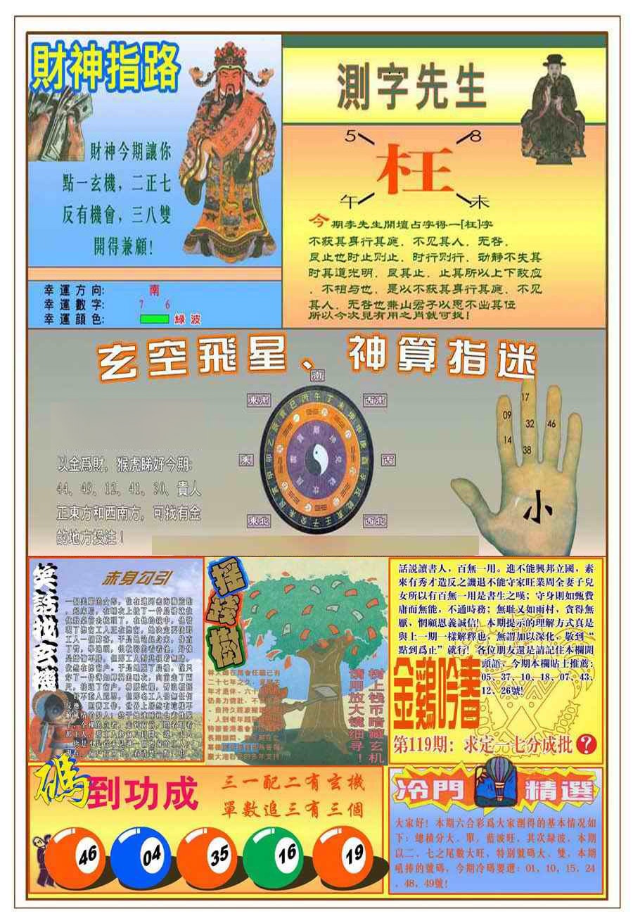 六合彩119期(新版)四柱预测B