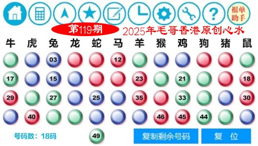 六合彩119期毛哥心水