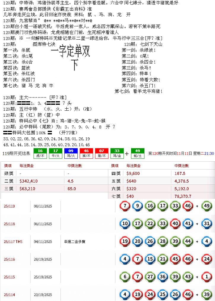 六合彩120期特新五鬼B