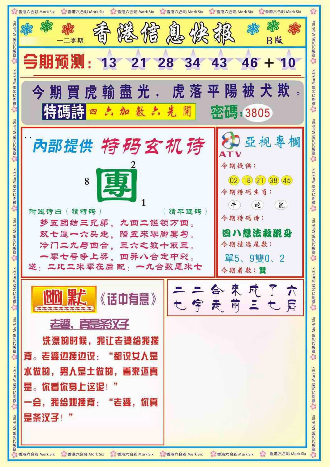 六合彩120期香港信息快报B(新)