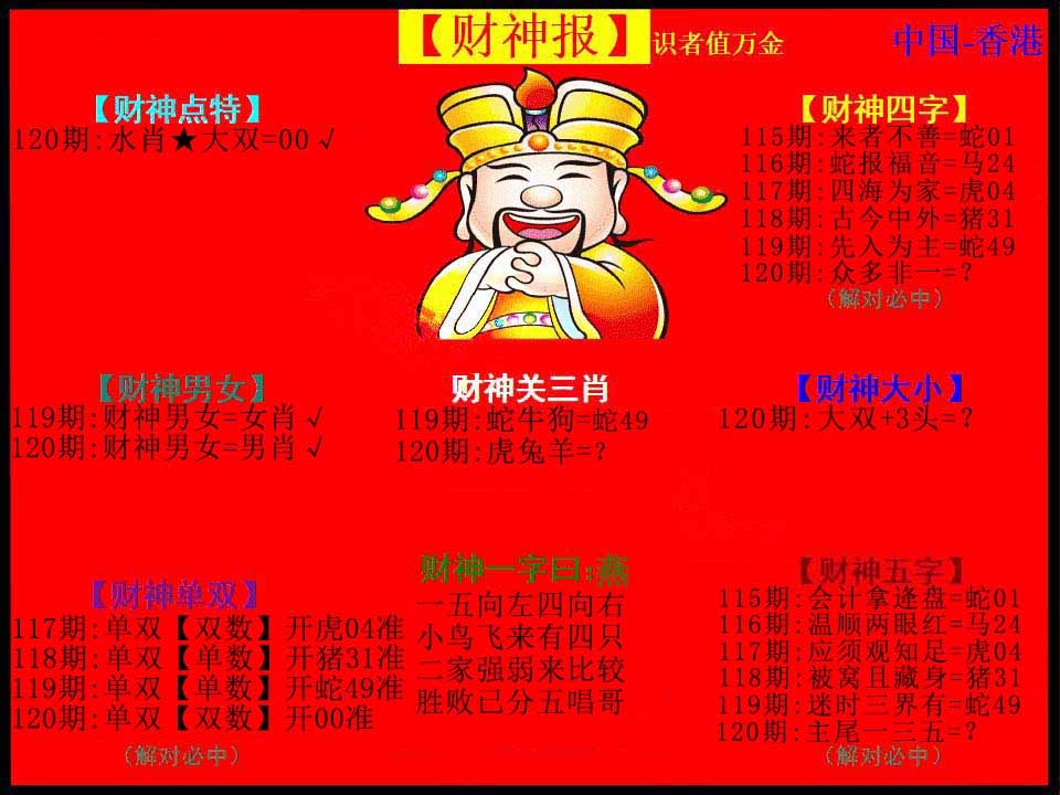 六合彩120期红财神