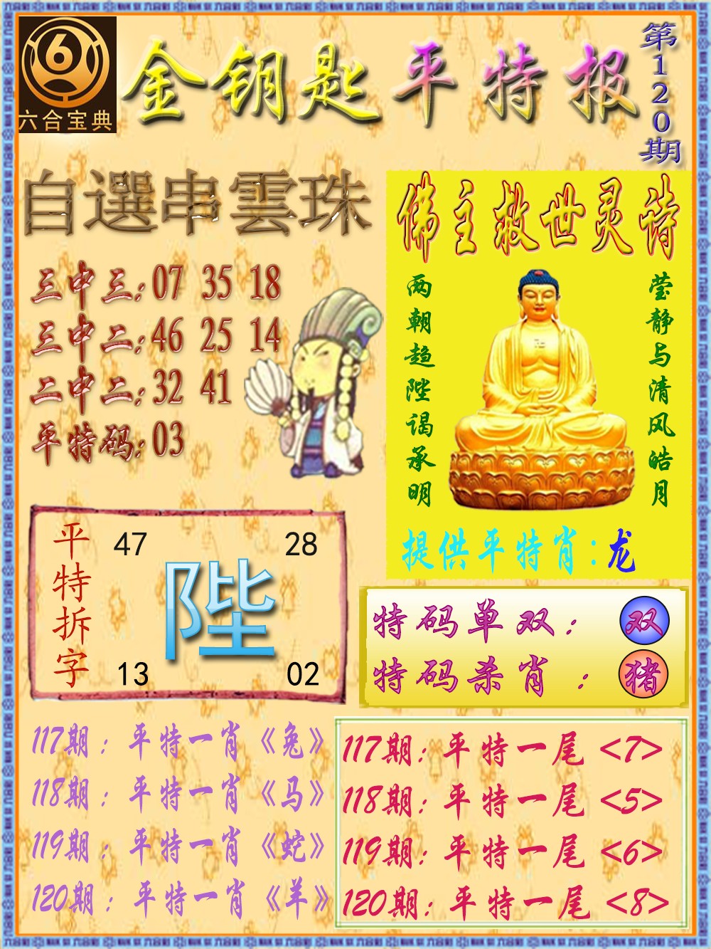 六合彩120期金钥匙平特报
