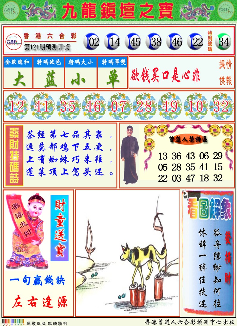 六合彩121期九龙挂牌解特码A
