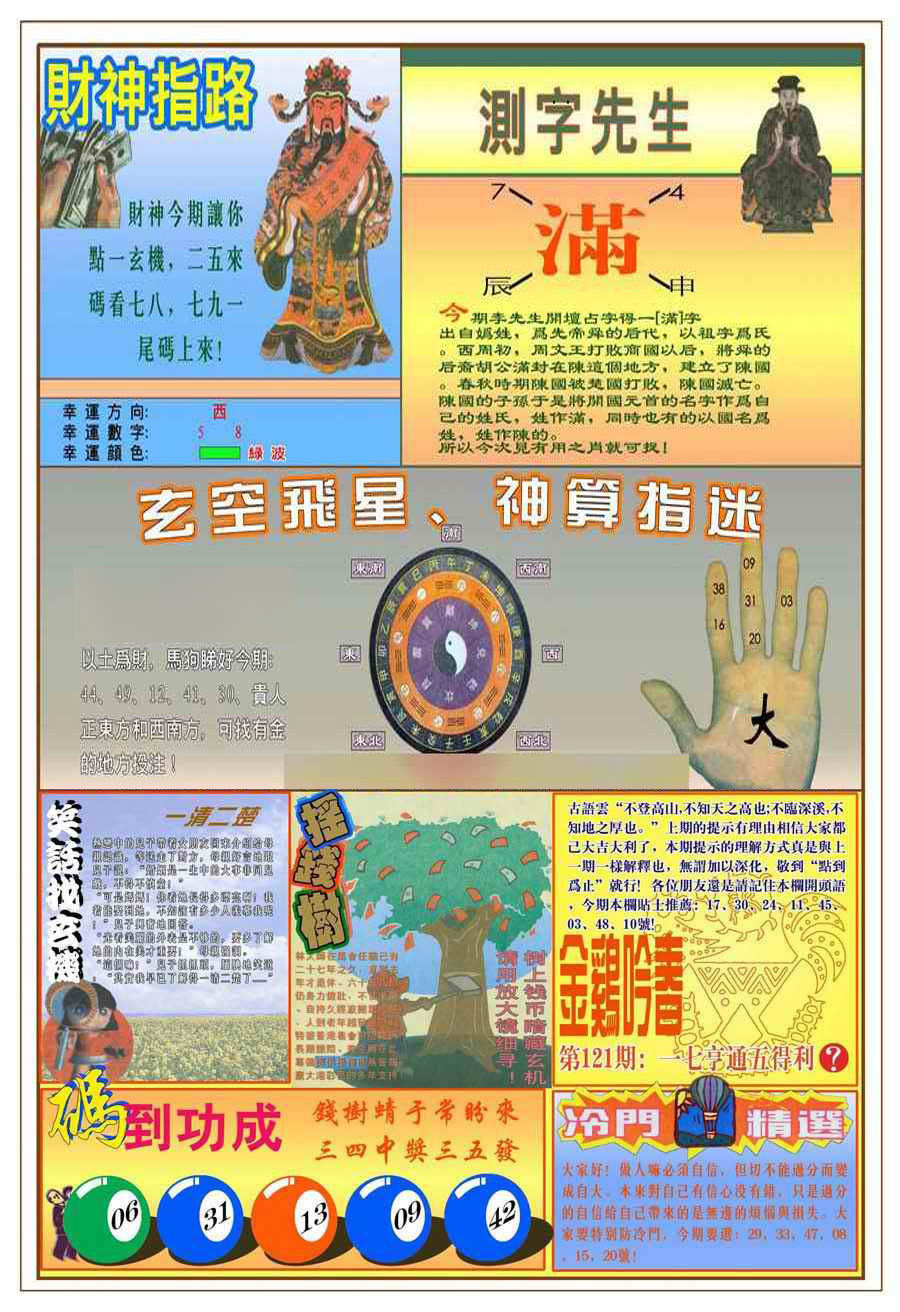 六合彩121期(新版)四柱预测B