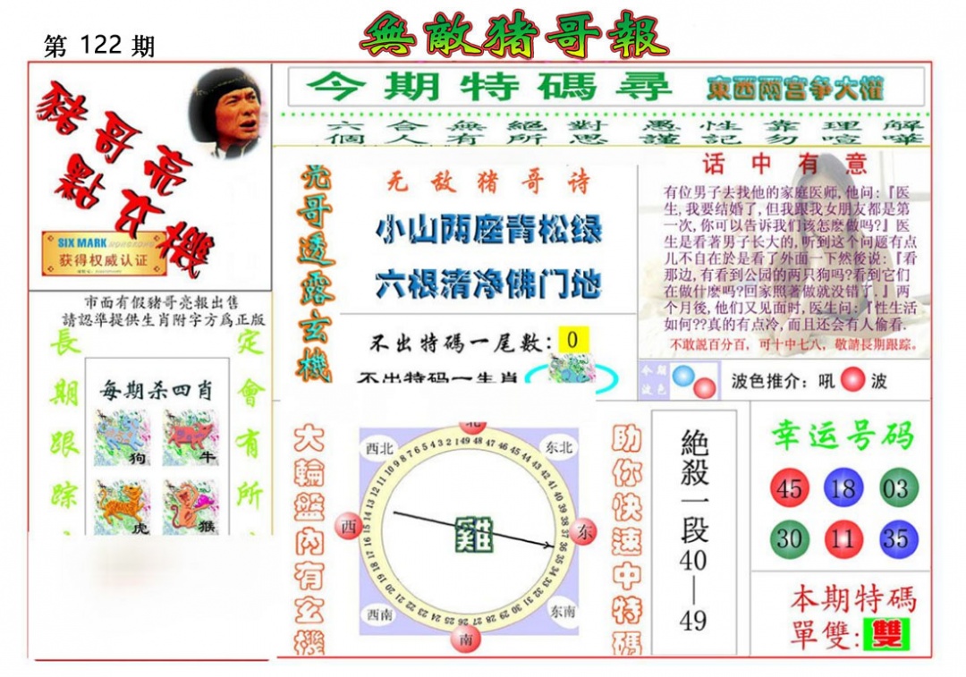 六合彩122期无敌猪哥报