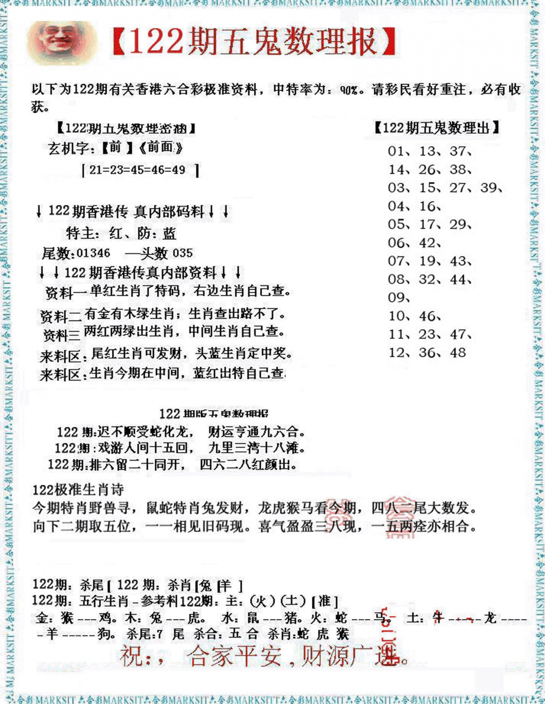 六合彩122期五鬼数理报