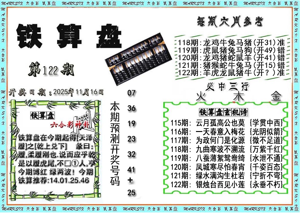 六合彩122期铁算盘