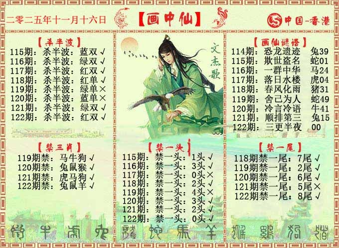 六合彩122期画中仙报