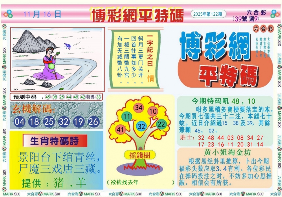 六合彩122期博彩网平特报记录