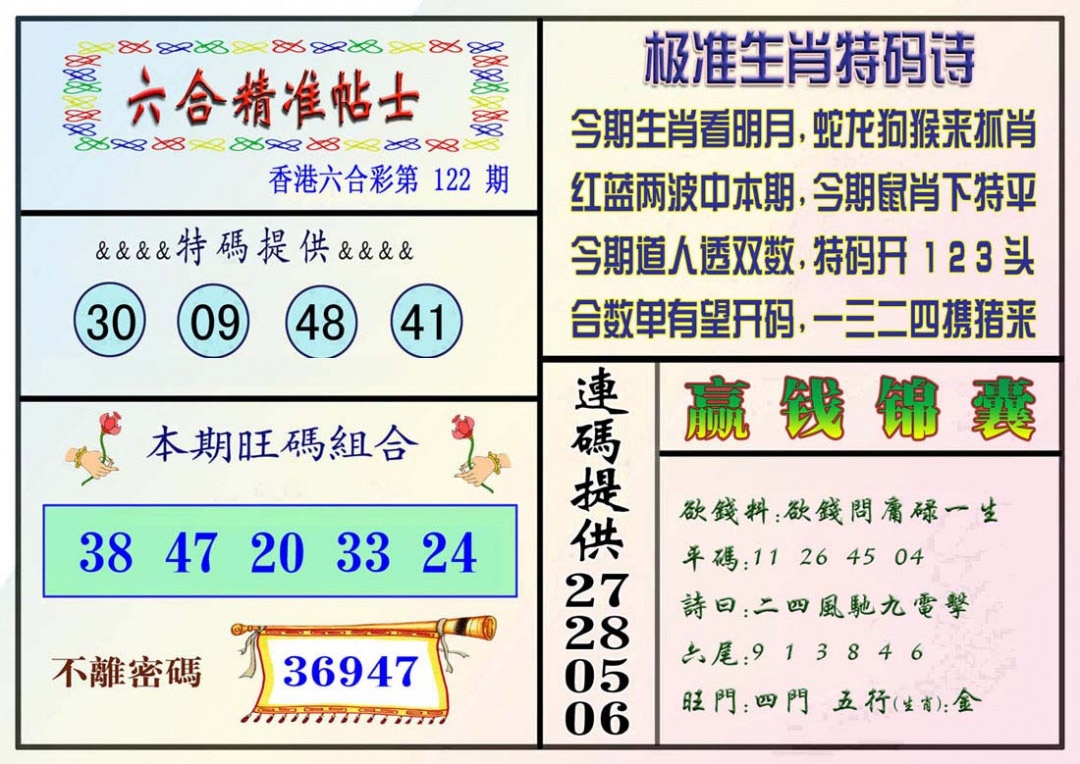 六合彩122期精准贴士