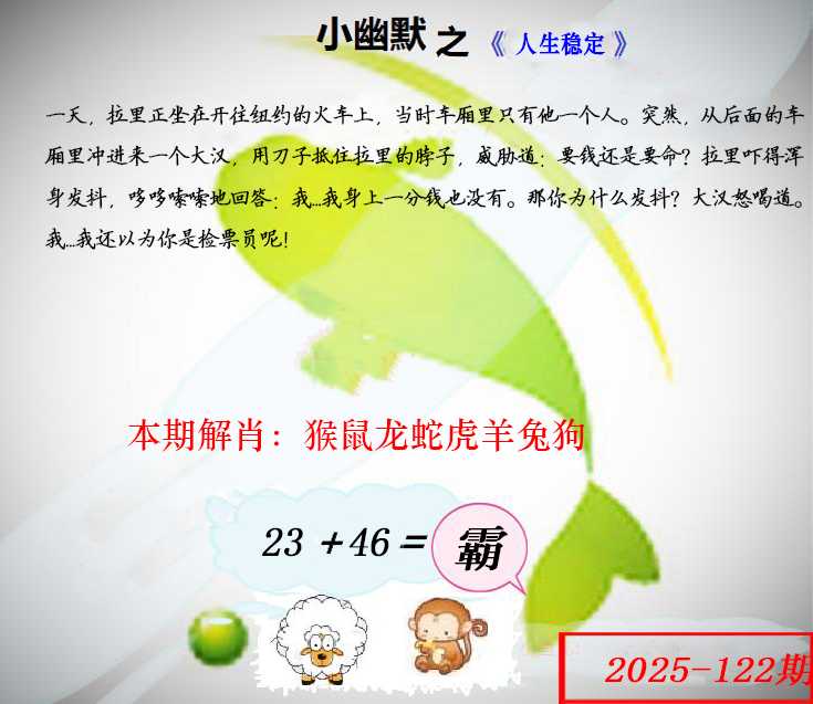 六合彩122期幽默玄机