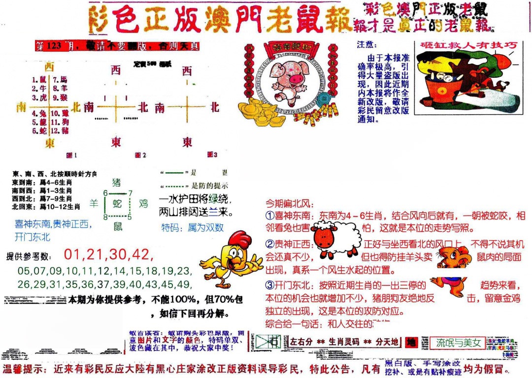 六合彩123期彩色正版澳门老鼠报