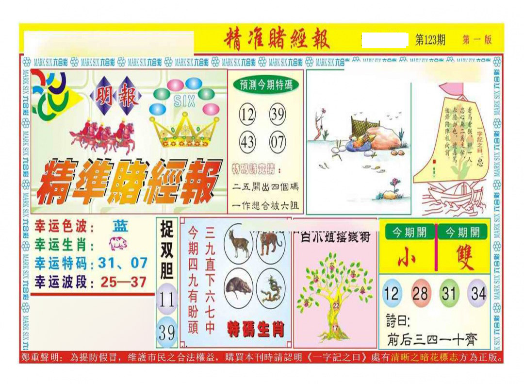 六合彩123期精准赌经报A（新图）