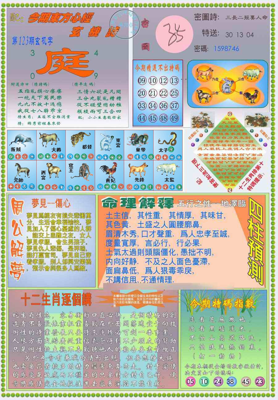 六合彩123期(新版)东方心经B