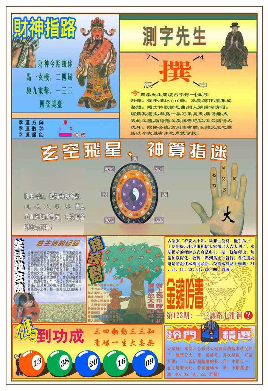 六合彩123期(新版)四柱预测B