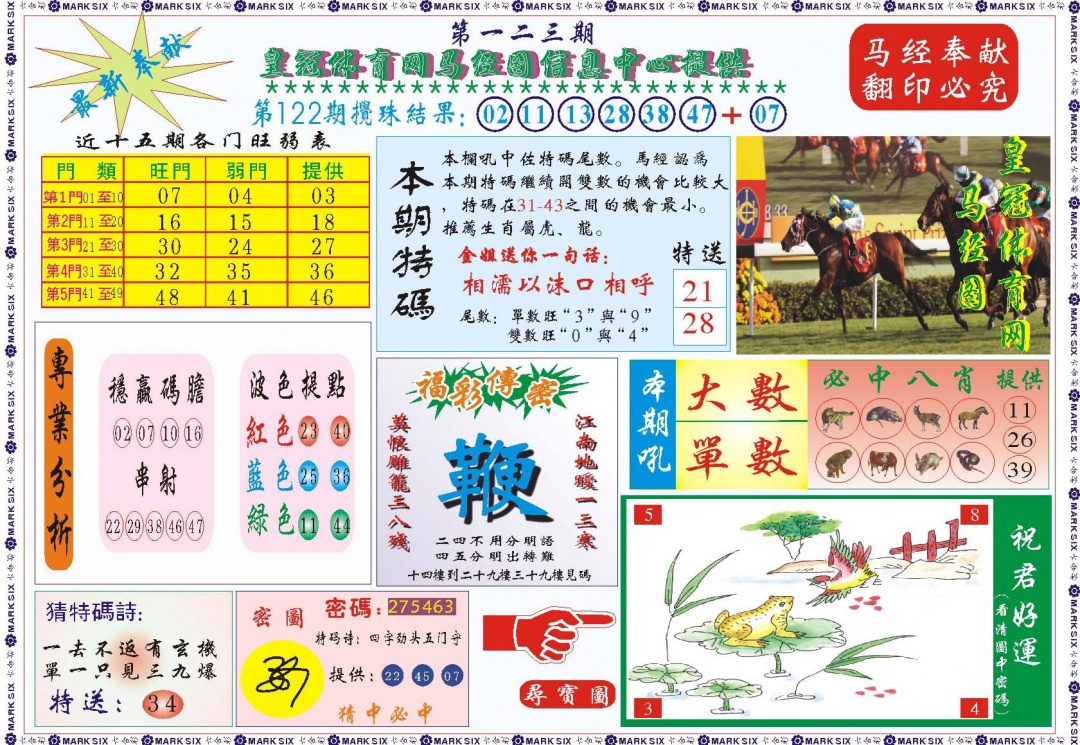 六合彩123期皇冠体育网马经图记录