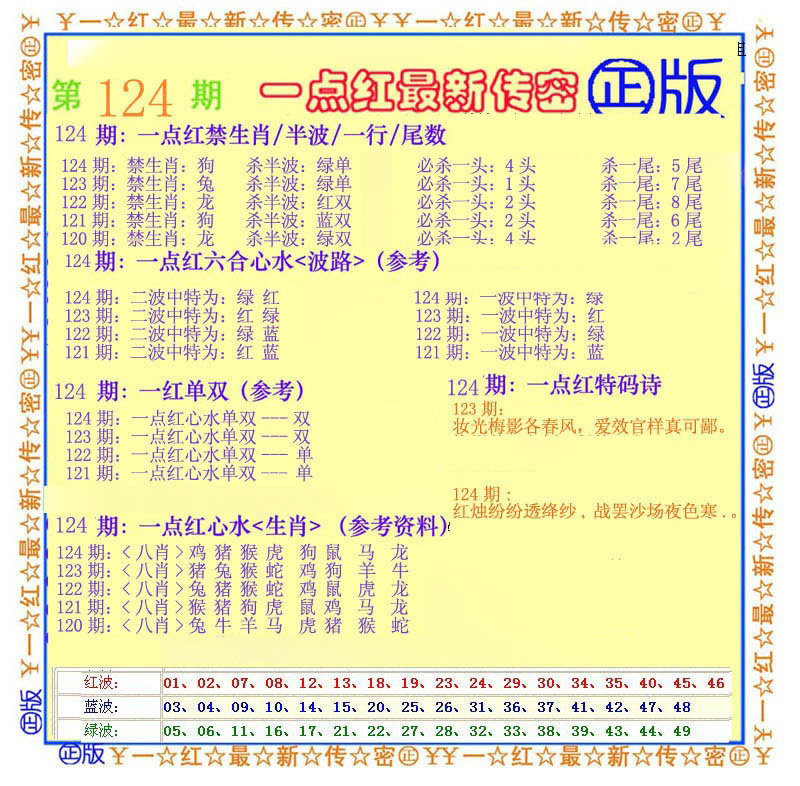 六合彩124期一点红最新传密