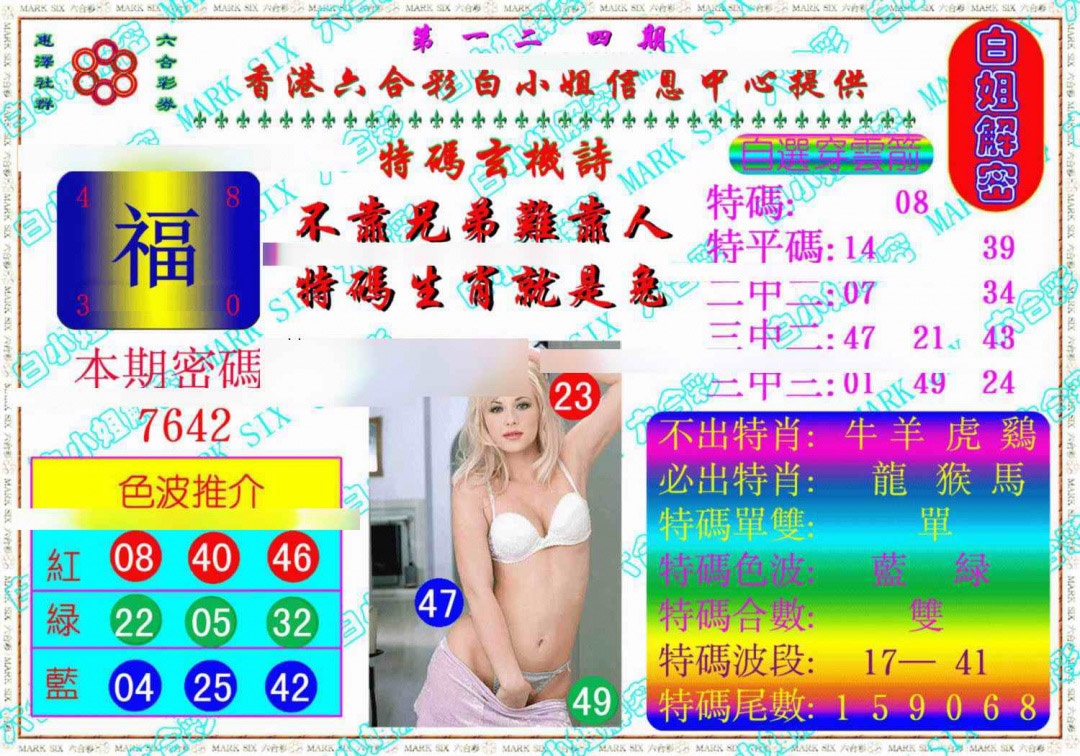 六合彩124期白姐解密《另版》