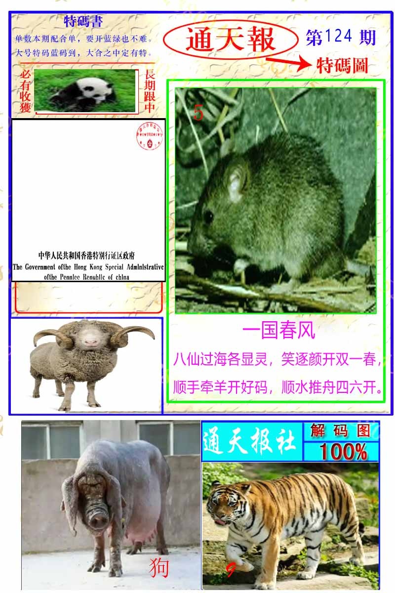 六合彩124期通天特解图