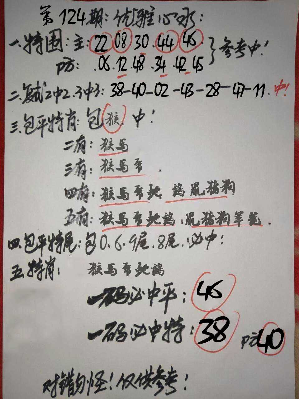 六合彩124期优雅心水