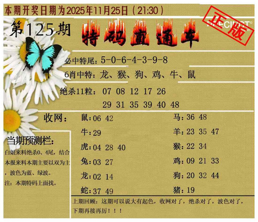 六合彩125期特码直通车