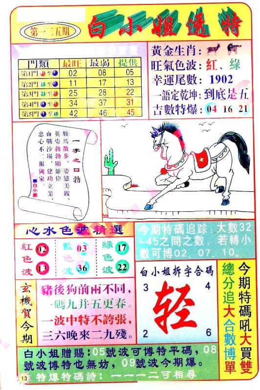 六合彩125期白小姐透特