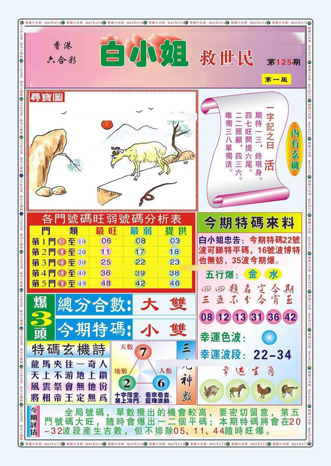 六合彩125期白小姐救世民A（新图）