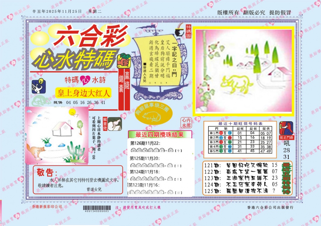 六合彩125期心水特码