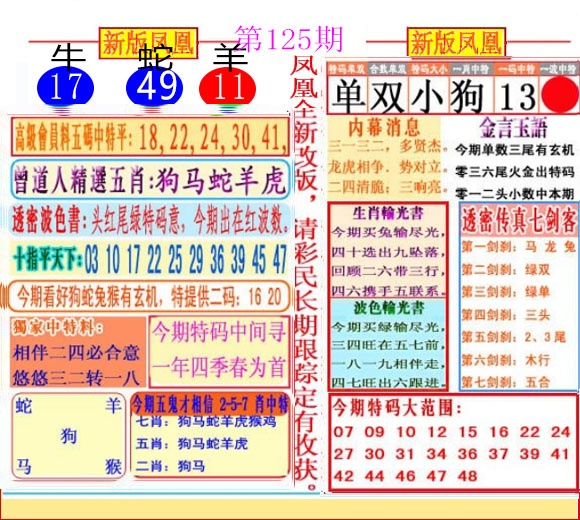 六合彩125期二代凤凰报