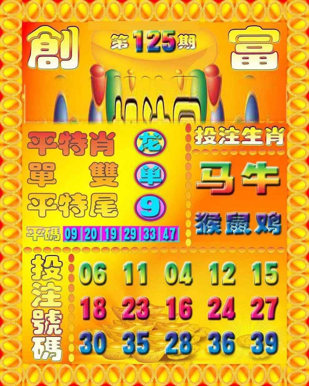 六合彩125期创富投注图